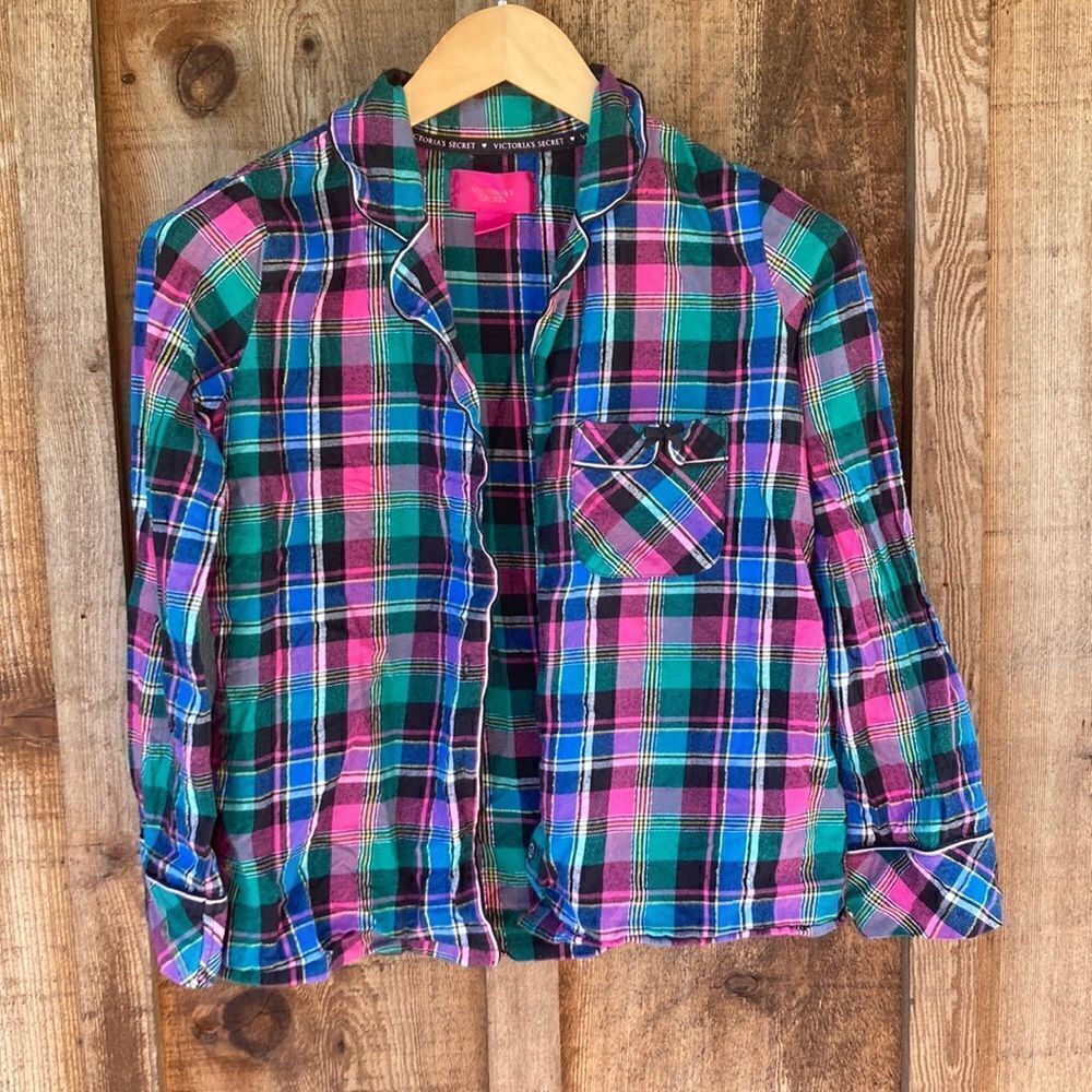 Victoria's Secret Y2K Cotton Plaid Button-up Multicolor Pajama Sleep Top